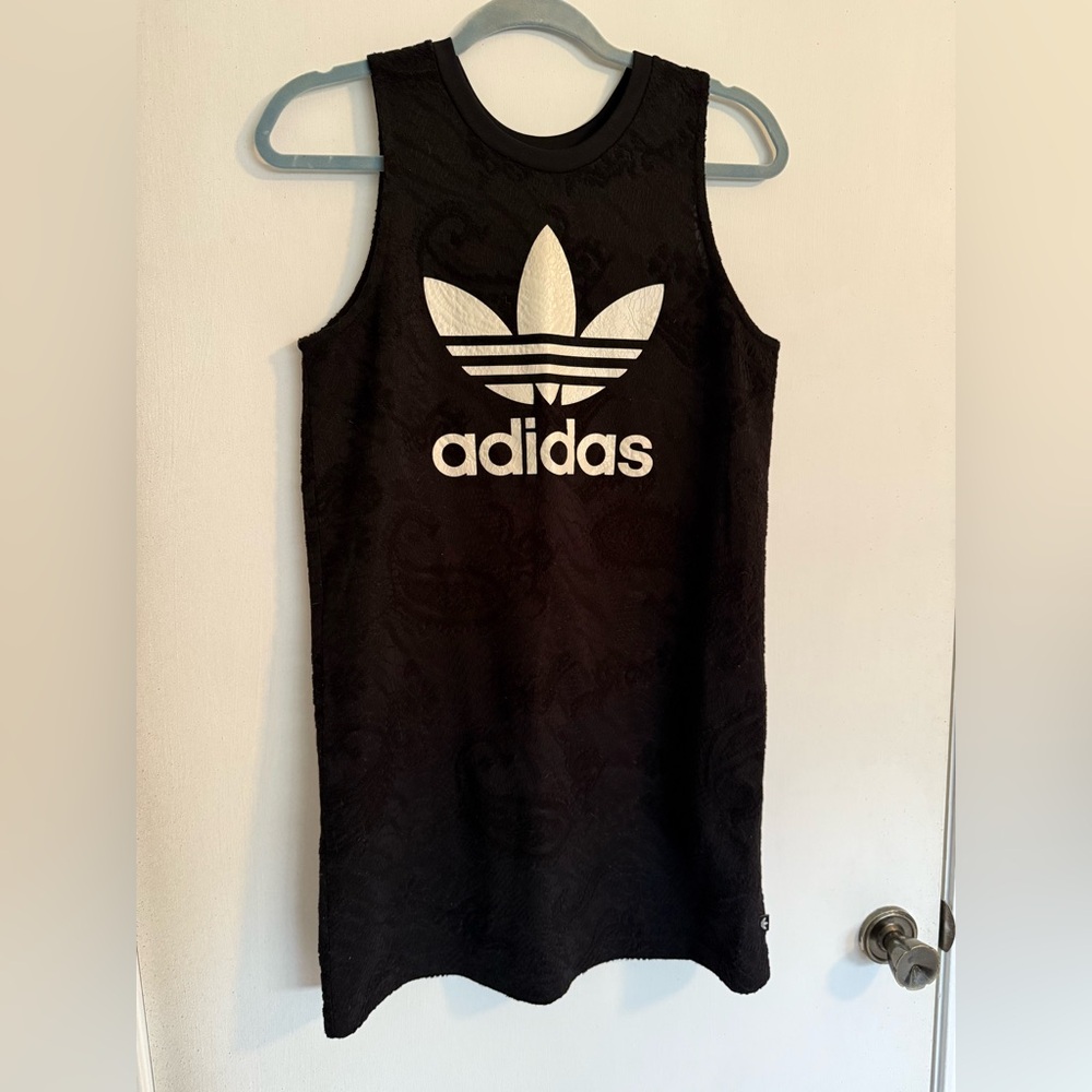 Adidas Bonded Lace Trefoil Damask Textured Tank Top Mini Dress Womens Size Small
